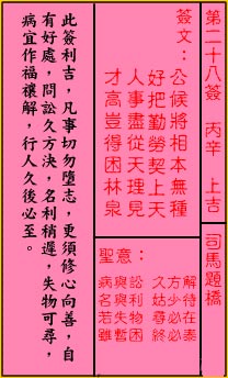 关帝灵签28签（关公灵签）第二十八签占卜详解
