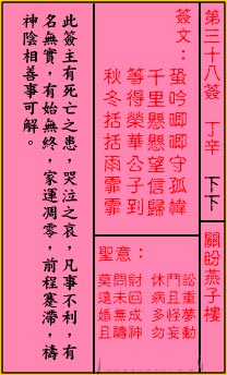关帝灵签38签（关公灵签）第三十八签占卜详解