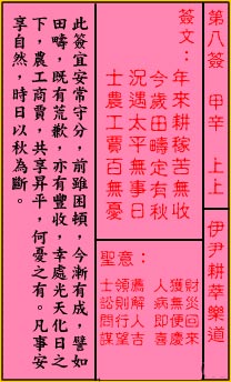 关帝灵签8签（关公灵签）第八签占卜详解